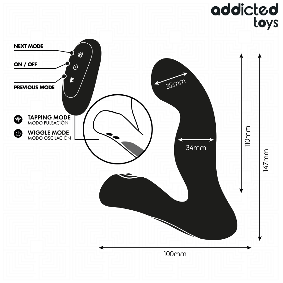 ADDICTED TOYS - OSCILLERENDE PROSTAATMASSAGER MET PULSATIESTAND AFSTANDSBEDIENING