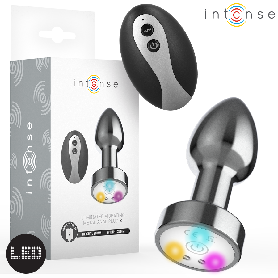 INTENSE - TRILLENDE METALEN ANALE PLUG MET LED-VERLICHTING EN AFSTANDSBEDIENING - MAAT S