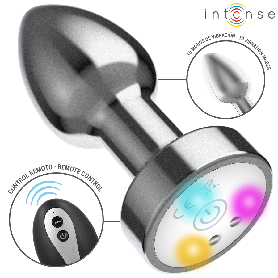 INTENSE - TRILLENDE METALEN ANALE PLUG MET LED-VERLICHTING EN AFSTANDSBEDIENING - MAAT M
