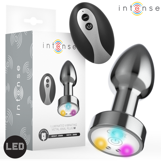INTENSE - TRILLENDE METALEN ANALE PLUG MET LED-VERLICHTING EN AFSTANDSBEDIENING - MAAT M