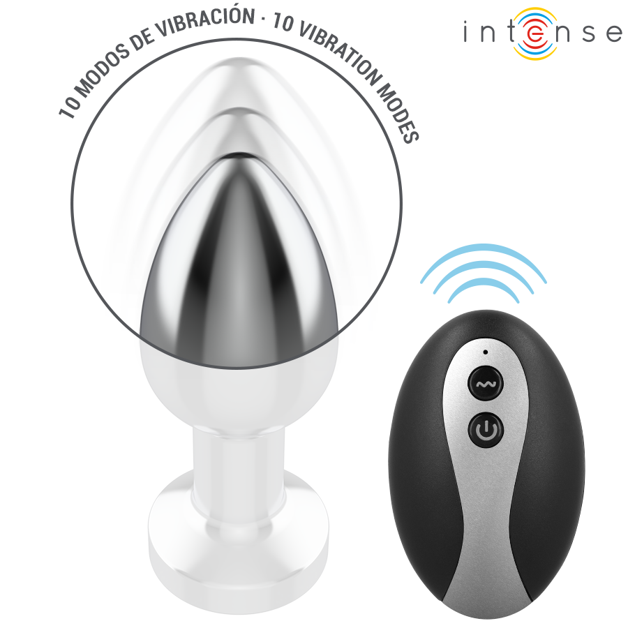 INTENSE - TRILLENDE METALEN ANALE PLUG MET LED-VERLICHTING EN AFSTANDSBEDIENING - MAAT M