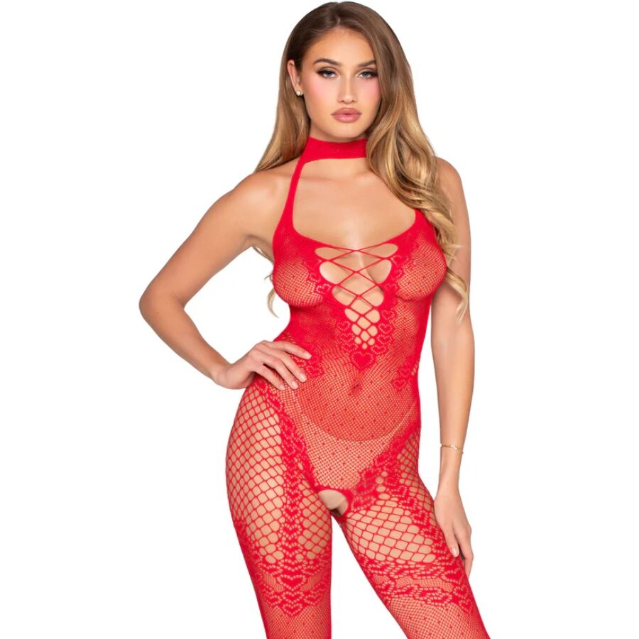 LEG AVENUE - 89336 KRUISLOZE BODYSTOCKING ROOD - ONE SIZE