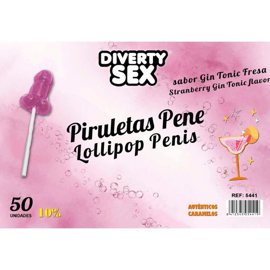 DIABLO GOLOSO - 50 PENIS-LOLLIES GIN TONIC AARDBEI SMAAK 10% ALCOHOL