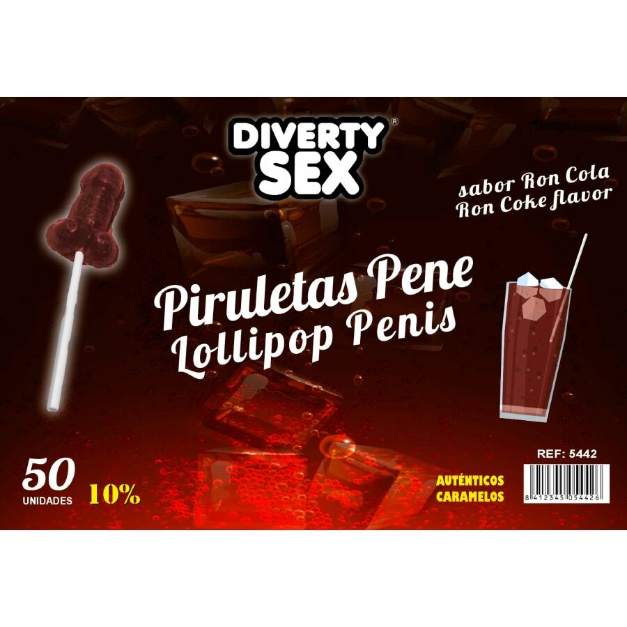 DIABLO GOLOSO - 50 PENIS-LOLLIES RON COLA SMAAK 10% ALCOHOL
