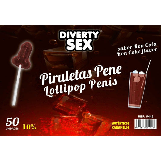 DIABLO GOLOSO - 50 PENIS-LOLLIES RON COLA SMAAK 10% ALCOHOL