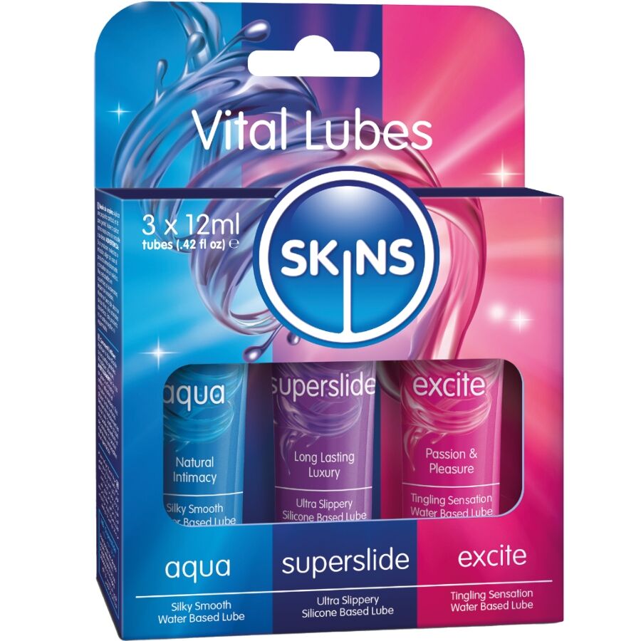 SKINS - VITAL LUBES KIT AQUA, SUPERSLIDE & EXCITE GLIJMIDDELEN 3 x 12 ML