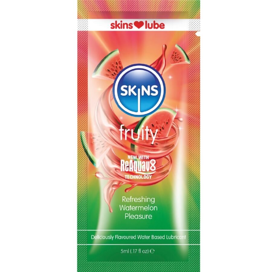 SKINS - FRUITIGE GLIJMIDDEL OP WATERBASIS WATERMELOEN EENMALIGE DOSIS 5 ML