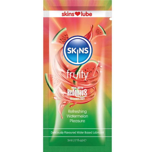 SKINS - FRUITIGE GLIJMIDDEL OP WATERBASIS WATERMELOEN EENMALIGE DOSIS 5 ML