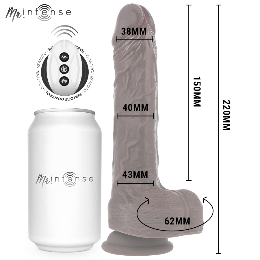 MR INTENSE - REALISTISCHE MULTIFUNCTIONELE MATTE VIBRATOR MET OP- EN NEERGAANDE AFSTANDSBEDIENING 22 CM -O- 4 CM