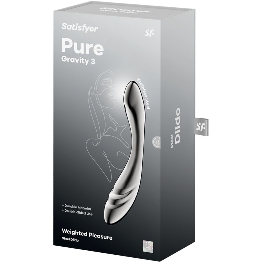 SATISFYER - PURE GRAVITY 3 ROESTVRIJ STALEN DUBBELZIJDIGE DILDO