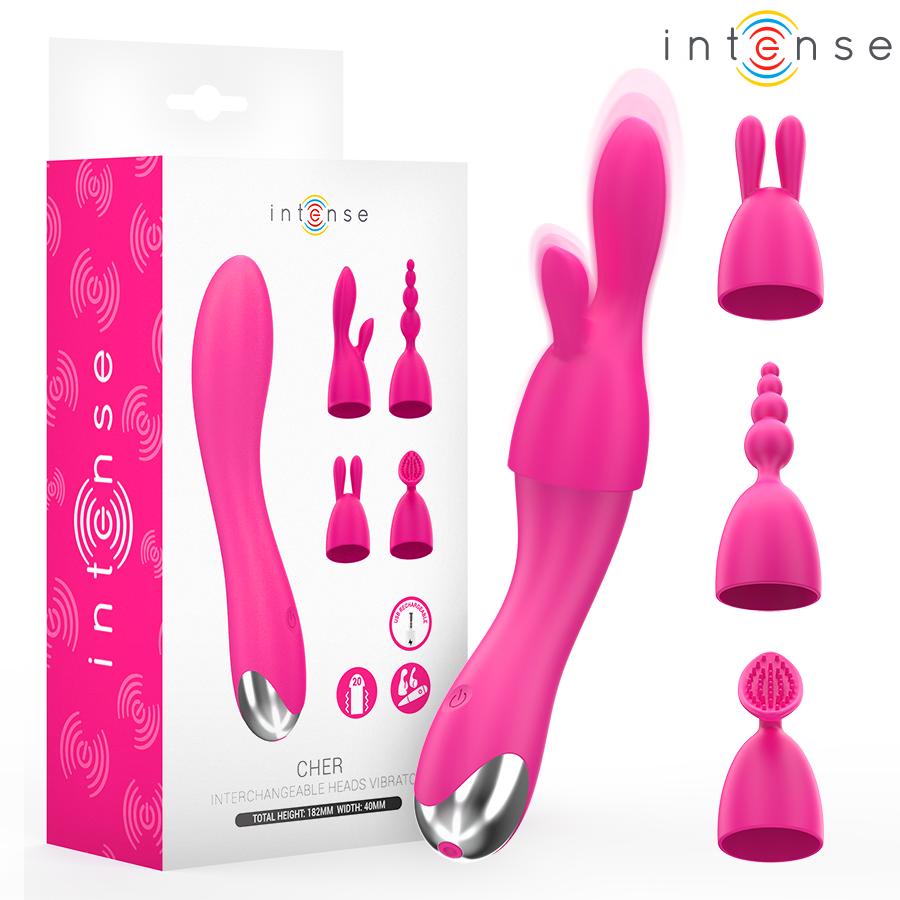 INTENSE - CHER VIBRATOR MET 20 STANDEN EN VERWISSELBARE OPZETSTUKKEN