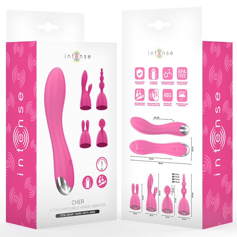 INTENSE - CHER VIBRATOR MET 20 STANDEN EN VERWISSELBARE OPZETSTUKKEN