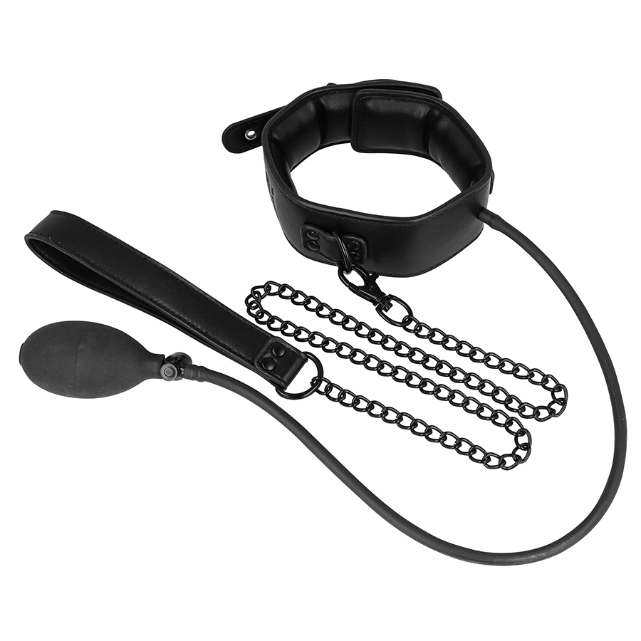 FETISJ SUBMISSIEF BONDAGE - OPBLAASBARE WURGHALSBAND MET KETTING