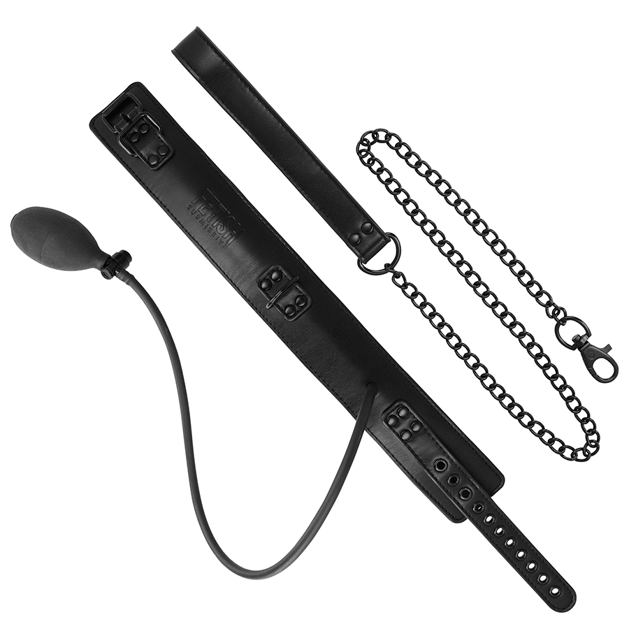FETISJ SUBMISSIEF BONDAGE - OPBLAASBARE WURGHALSBAND MET KETTING