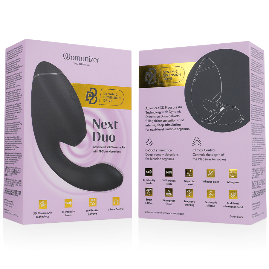 WOMANIZER - DUO NEXT DUBBELE CLITORALE & G-SPOT STIMULATOR ZWART