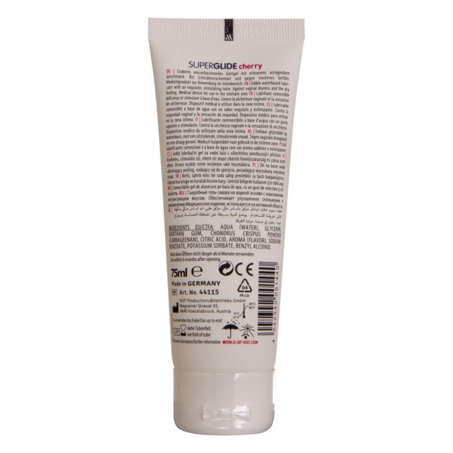 HOT - SUPERGLIDE EETBAAR GLIJMIDDEL OP WATERBASIS KERS 75 ML