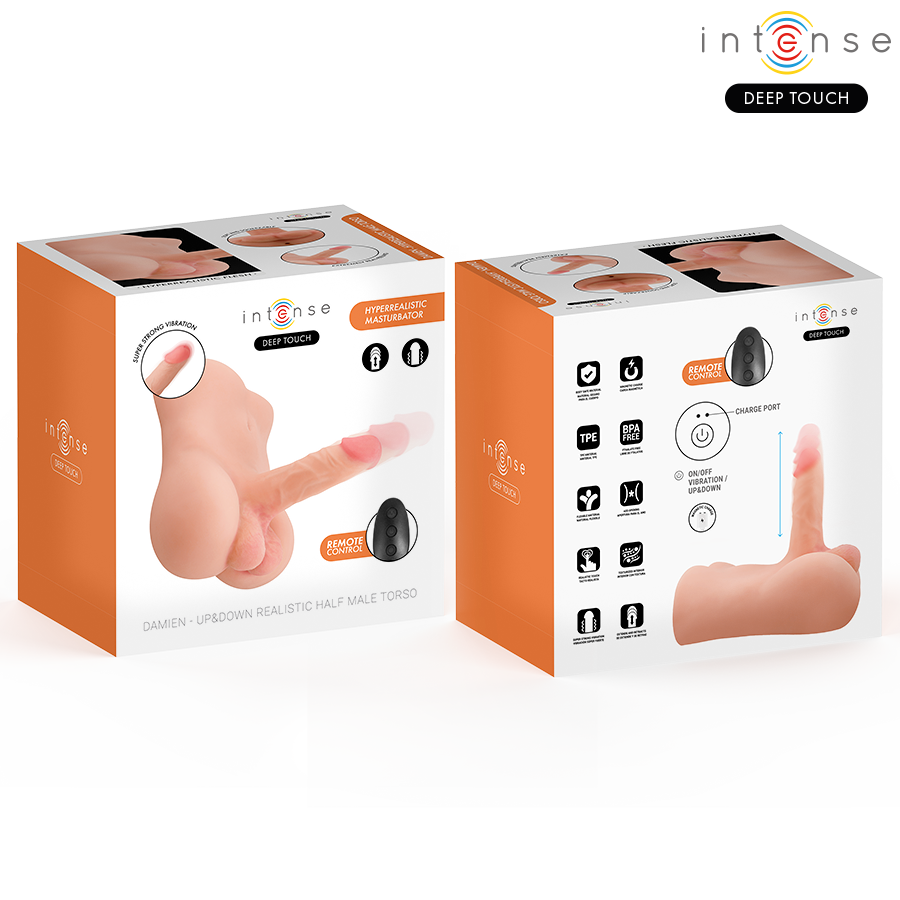 INTENSE DEEP TOUCH - DAMIEN TORSO MET REALISTISCHE DILDO MET DUWEN EN TRILLEN AFSTANDSBEDIENING 3,5 KG