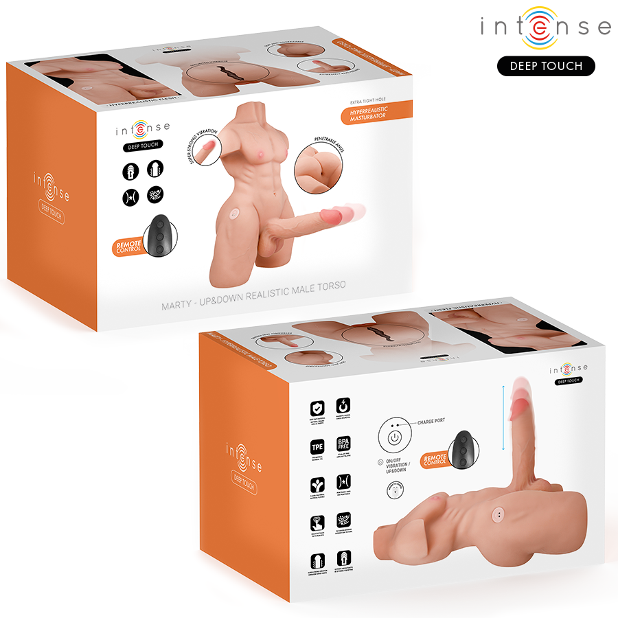 INTENSE DEEP TOUCH - MARTY TORSO MET ANUS EN REALISTISCHE DILDO MET DUWFUNCTIE EN VIBRATIE, AFSTANDSBEDIENING, 6,2 KG