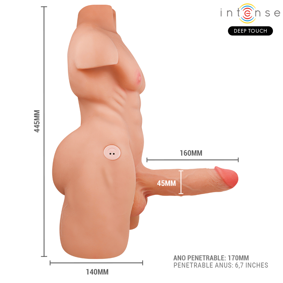 INTENSE DEEP TOUCH - MARTY TORSO MET ANUS EN REALISTISCHE DILDO MET DUWFUNCTIE EN VIBRATIE, AFSTANDSBEDIENING, 6,2 KG