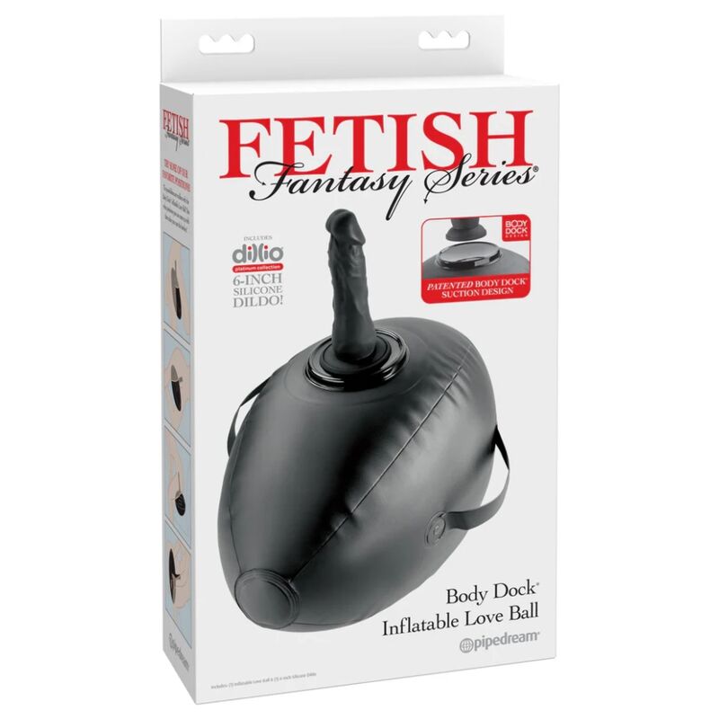 FETISH FANTASIE SERIE - BODY DOCK OPBLAASBARE LIEFDESBAL MET DILDO ZWART 41,9 CM