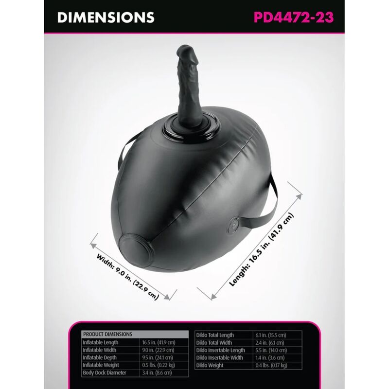 FETISH FANTASIE SERIE - BODY DOCK OPBLAASBARE LIEFDESBAL MET DILDO ZWART 41,9 CM