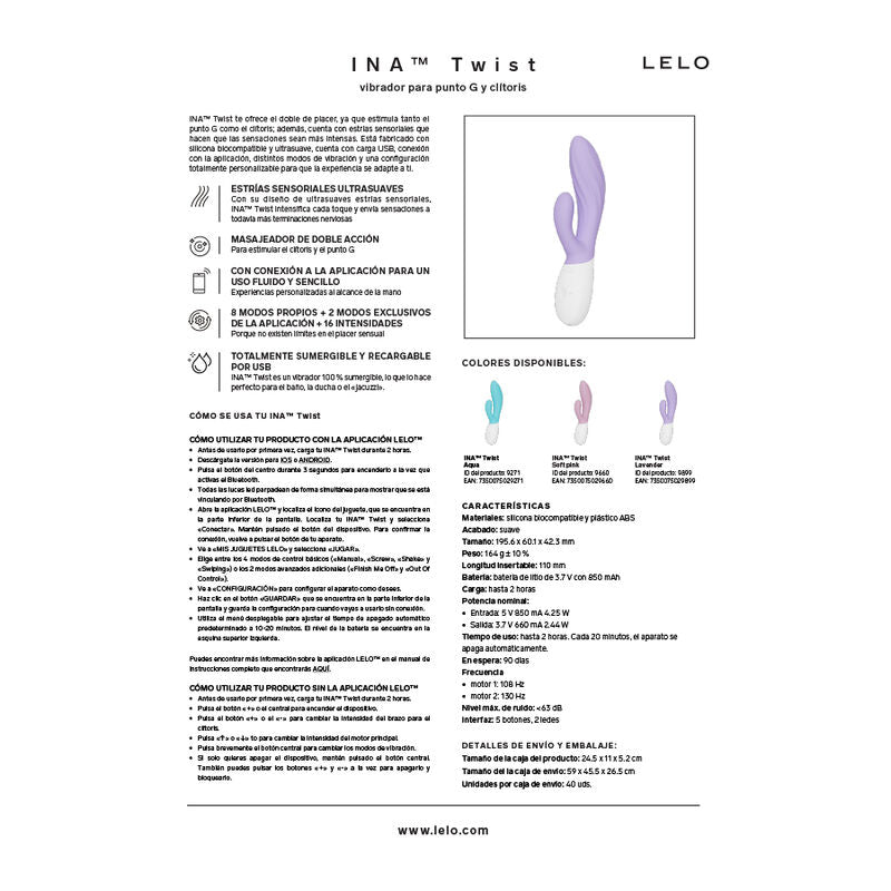 LELO - INA TWIST DOUBLE VIBRATOR RABBIT FOR G-SPOT AND CLITORIS PINK