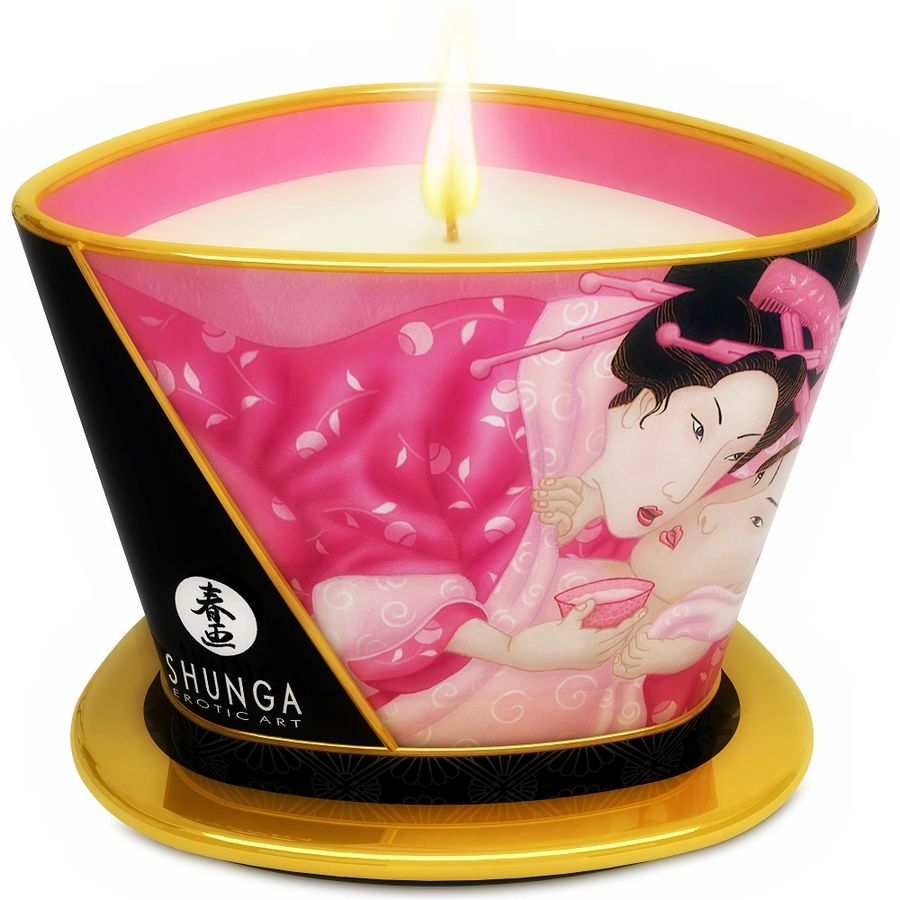 SHUNGA - MINI CARESS BY CANDELIGHT APHRODISIAC ROZEN MASSAGEKAARS 170 ML