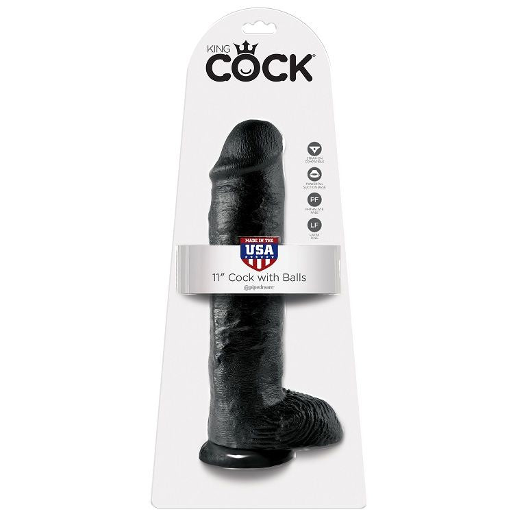KING COCK - DILDO ZWART MET BALLEN 28 CM