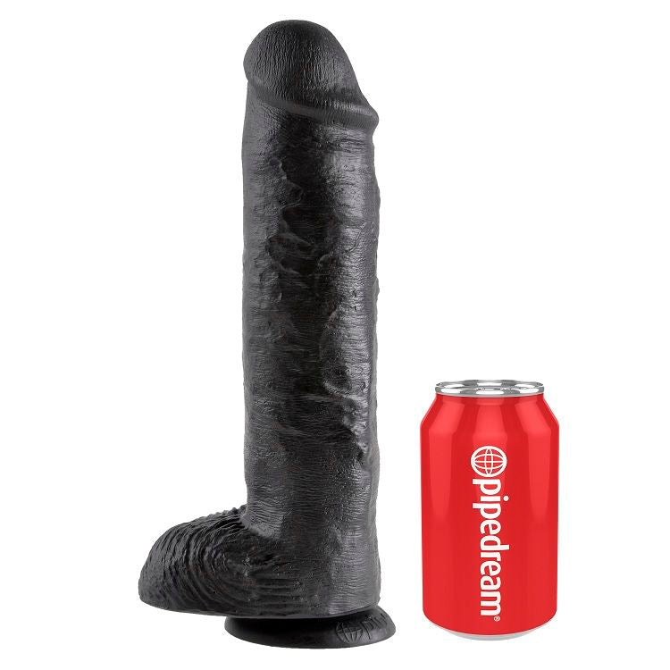 KING COCK - DILDO ZWART MET BALLEN 28 CM