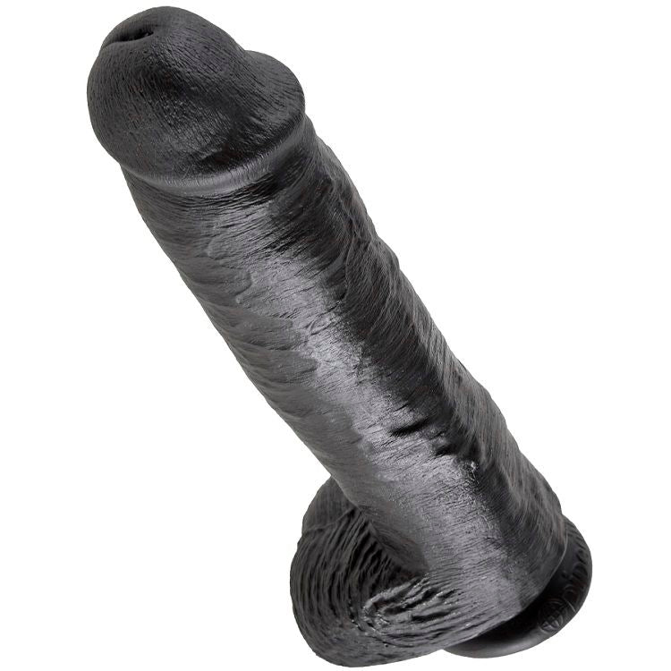 KING COCK - DILDO ZWART MET BALLEN 28 CM