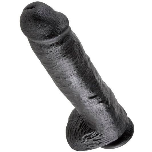 KING COCK - DILDO ZWART MET BALLEN 28 CM