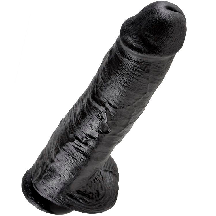 KING COCK - DILDO ZWART MET BALLEN 28 CM