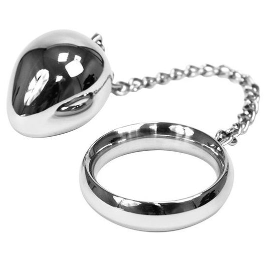 METAAL HARD - PIEMELRING 40MM + KETTING MET METALEN BAL