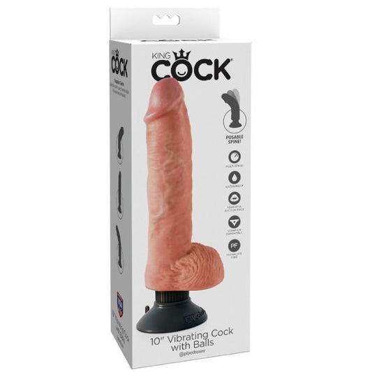 KING COCK - 25,5 CM TRILLENDE PIEMEL MET BALLEN VLEESKLEURIG