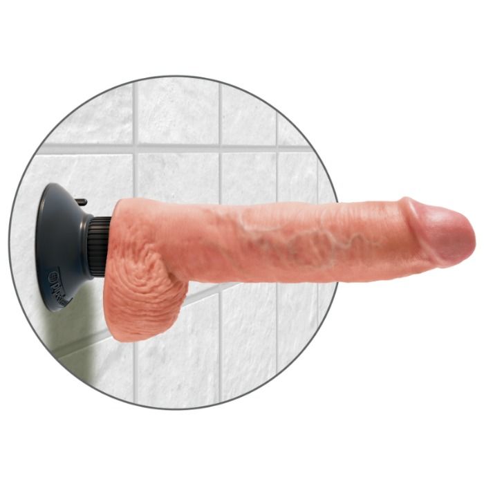KING COCK - 25,5 CM TRILLENDE PIEMEL MET BALLEN VLEESKLEURIG