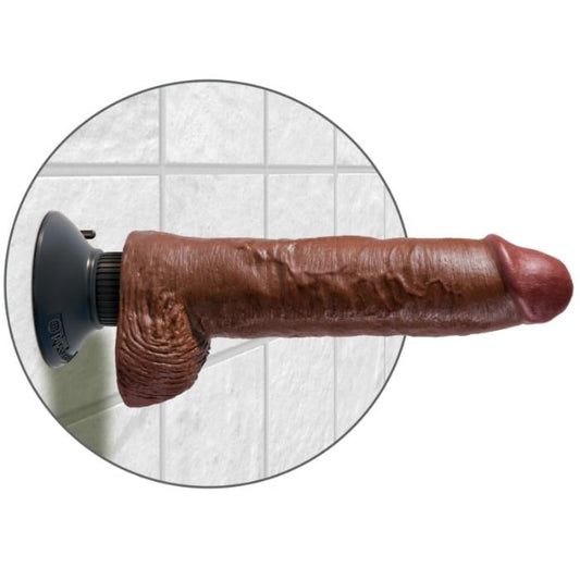 KING COCK - 25.5 CM VIBRERENDE PENIS MET BALLEN BRUIN