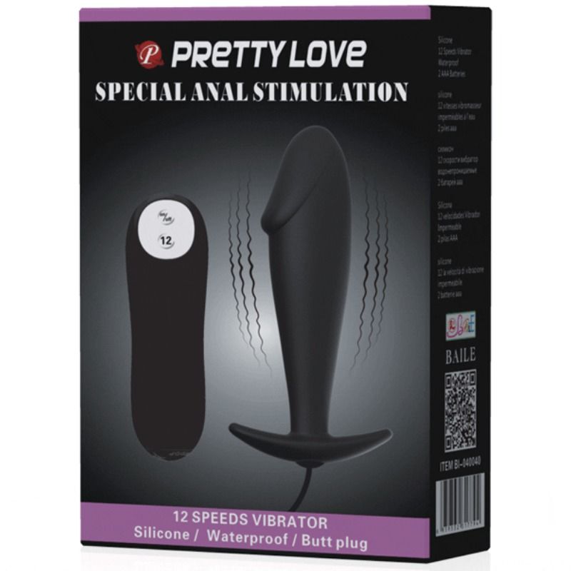 PRETTY LOVE - SILICONEN ANALE PLUG PENISVORM EN 12 TRILLINGSMODI ZWART