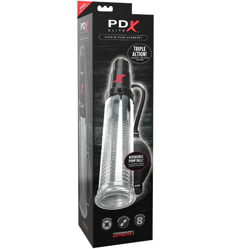 PDX ELITE - ZUIG- EN POMPSTROKER TRILLERIGE MASTURBATOR MET ZUIGPOMP