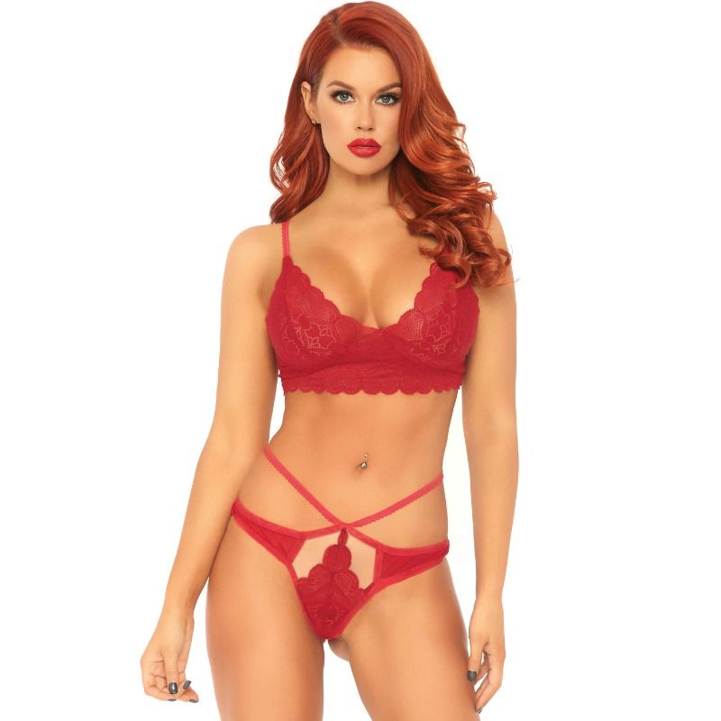 LEG AVENUE - 2-DELIGE SET KANTEN BRALETTE EN STRING M/L