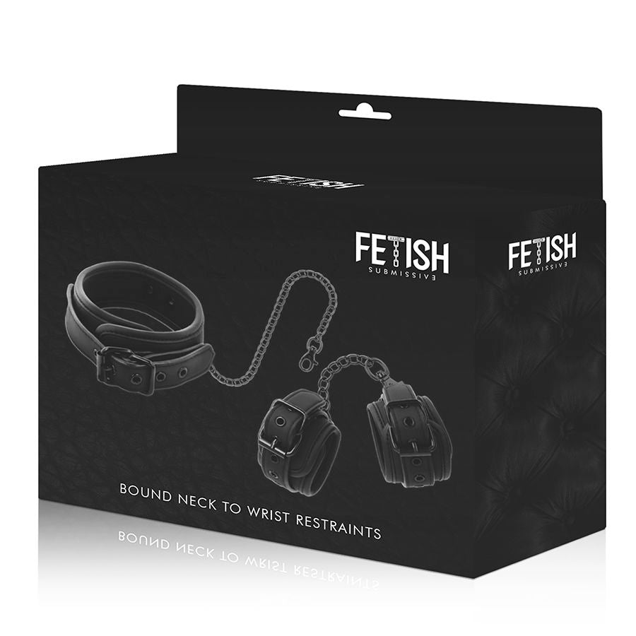 FETISJ-ONDERDANIG - VEGAN LEREN KETTING EN HANDBOEIEN MET NEOPREEN VOERING