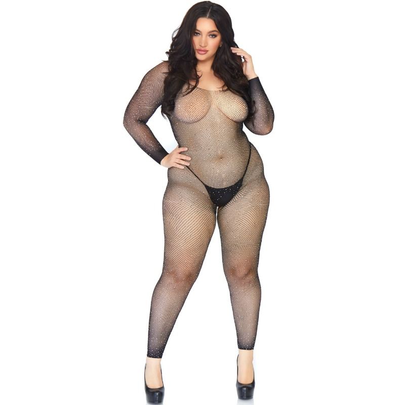 LEG AVENUE - BODY STOCKING MET NET EN KRISTALLEN 1X-2X