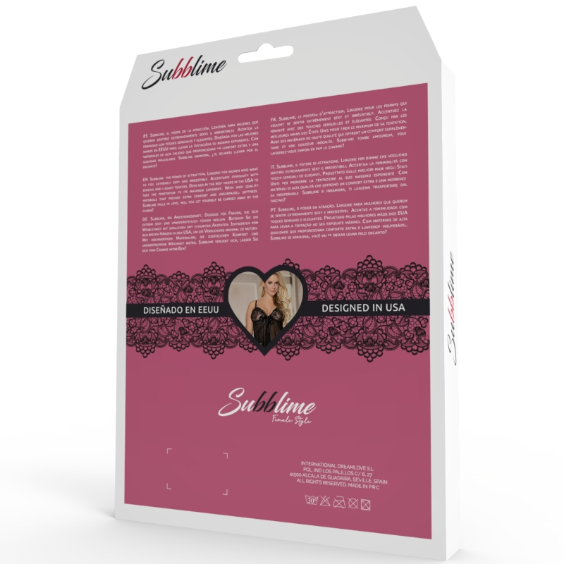 SUBBLIME - BABYDOLL WIT PAARS BLOEMENKANT S/M