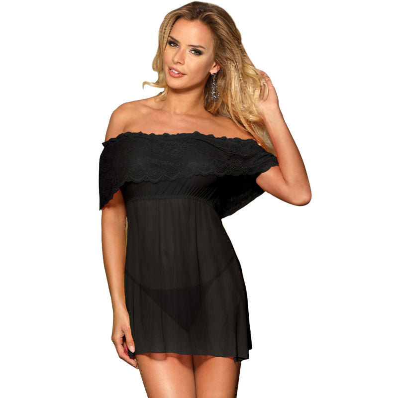 SUBBLIME - JURKEN KORTE JURK + STRING ZWART S/M