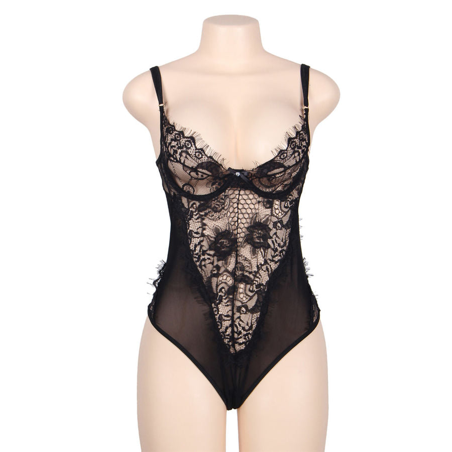 SUBBLIME - ZWARTE TEDDY MET BLOEMENKANT EN FRANJES VAN QUEEN PLUS