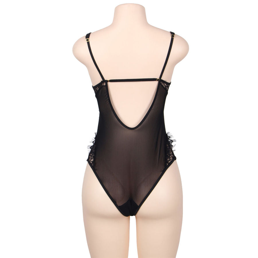 SUBBLIME - ZWARTE TEDDY MET BLOEMENKANT EN FRANJES VAN QUEEN PLUS