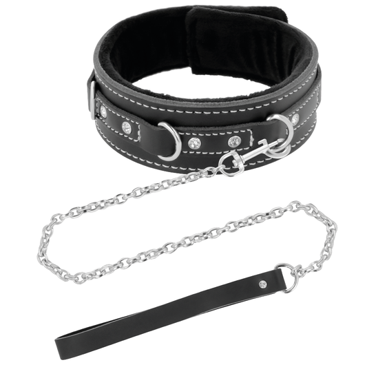DARKNESS - HOGE KWALITEIT LEREN HALSBAND MET RIEM