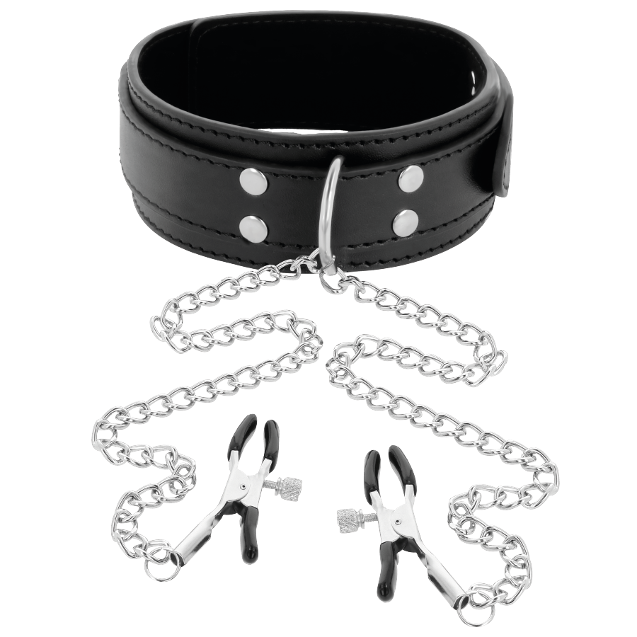 DARKNESS - HALSBAND MET NIPPELKLEMMEN ZWART