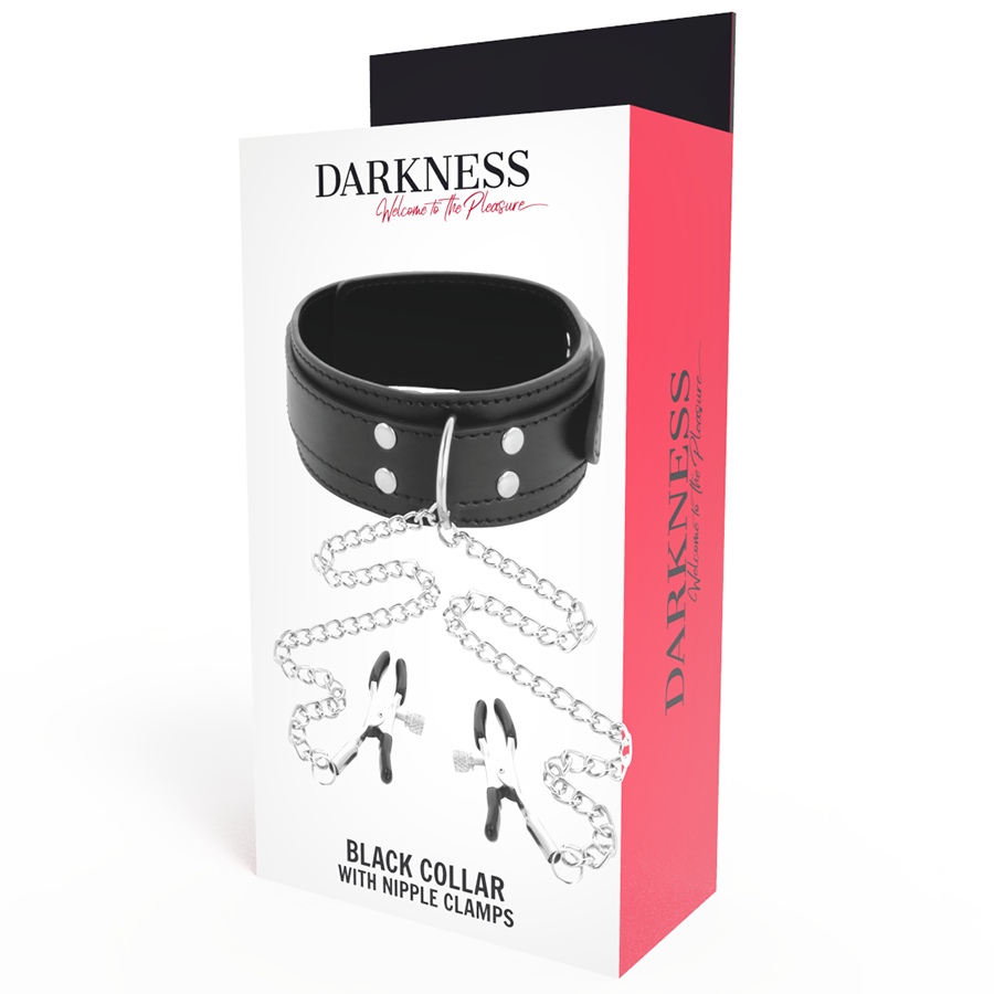 DARKNESS - HALSBAND MET NIPPELKLEMMEN ZWART
