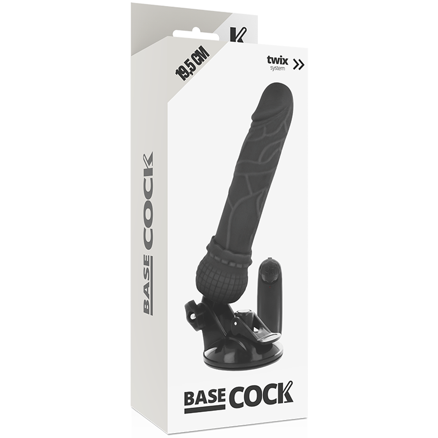 BASECOCK - REALISTISCHE AFSTANDSBEDIENBARE VIBRATOR ZWART 19.5 CM -O- 4 CM