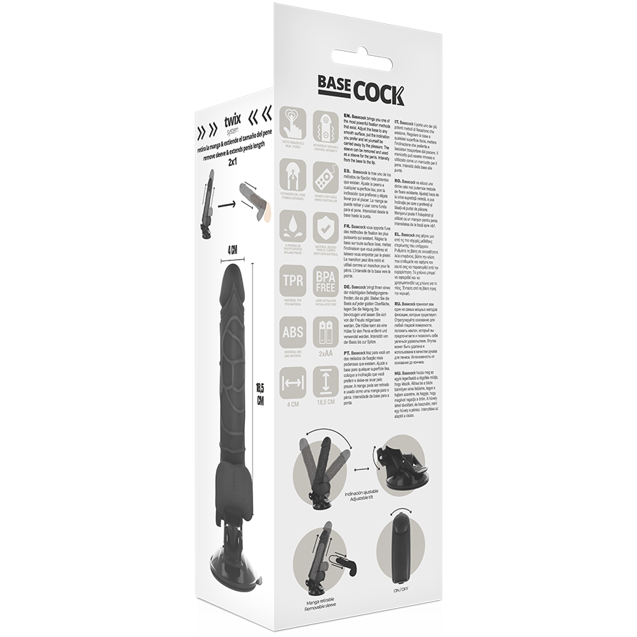 BASECOCK - REALISTISCHE VIBRATOR MET AFSTANDSBEDIENING ZWART 18.5 CM -O- 4CM